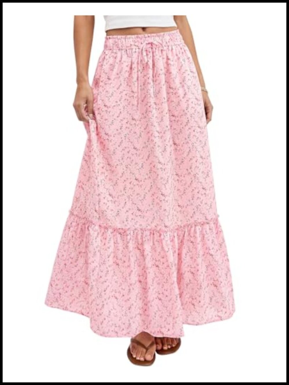 Womens Boho Maxi Skirt High Waisted Flowy Tiered Long Beach Skirt with Pockets